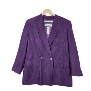 Linea Milano Pure Silk Jacket Blazer sz 12 US Purple Pockets Double Breasted